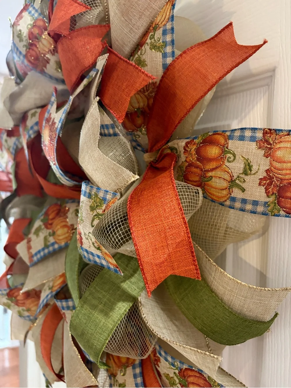 Autumn Harvest Ribbon Wreath - Orange, Green, Beige